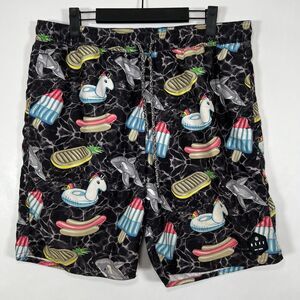 Neff Swim Trunks Mens Large 34x8 Black Pool Toys AOP Board Shorts Bathing Suit